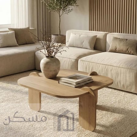 طاولة قهوة بتصميم جديد بسطح رخام طبيعي وقاعدة من الخشب السويدي