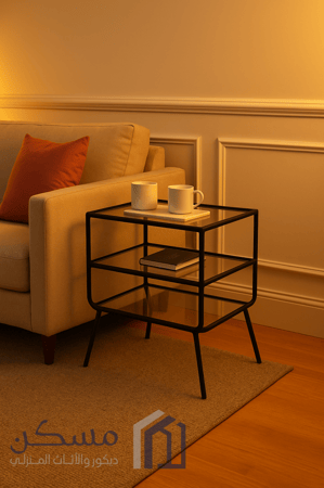 طاولة جانبية 3 دور لون اسود زجاج شفاف