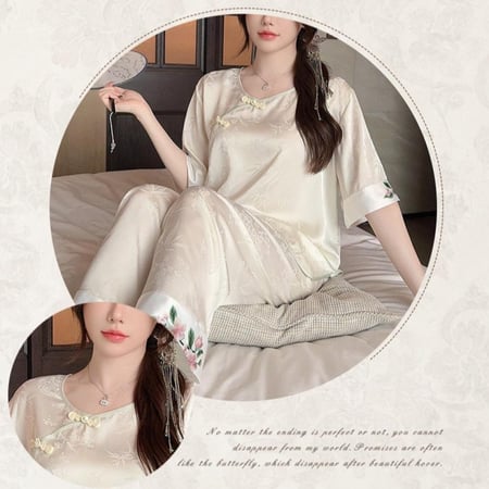 بيجاما الساتان الناعم ( برمودا ) مع الطراز الياباني الأنيق - 3قطع-