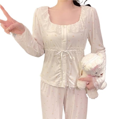 بيجاما ناعمة وباردة بطبعات الزهور الناعمة-اكمام (ميدي)