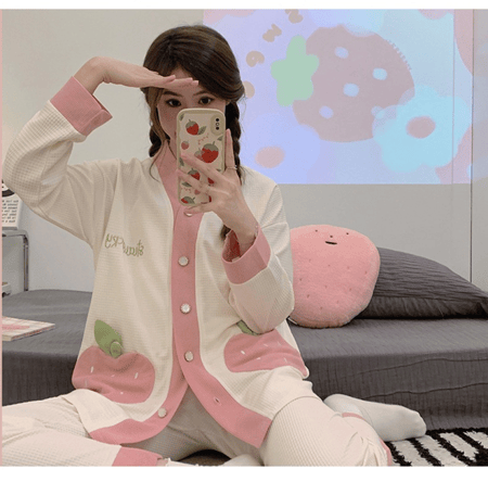 بيجاما الفراولة الأنيقة من الألياف مكونة من 3 قطع