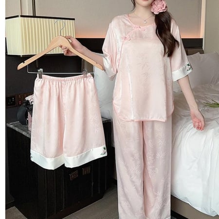 بيجاما الساتان الناعم ( برمودا ) مع الطراز الياباني الأنيق - 3قطع-