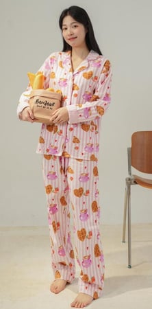 بيجاما بطبعات الكوكيز والقهوة اللذيذة من القطن الطبيعي100%