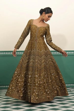 فستان هندي اخضر زيتوني