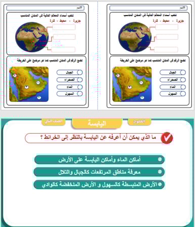 علوم الصف الثاني الابتدائي  الوحدة الثالثة درس اليابسة