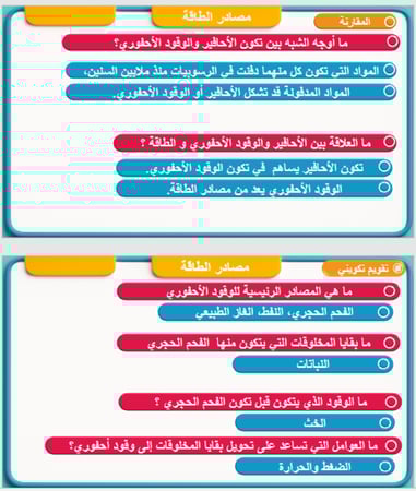 علوم الصف الخامس -  مصادر الطاقة