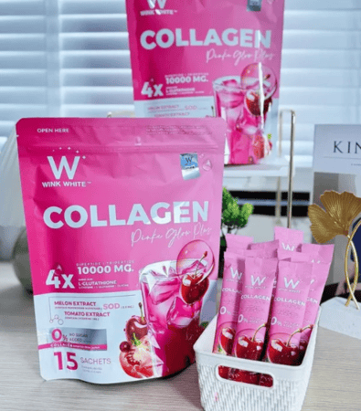 كولاجين وينك وايت بينك جلو بلس خال من السكر - 15 كيس