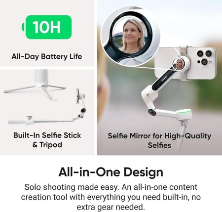 Insta360 Flow 2 Pro Smartphone Gimbal Stabilizer AI Tracker Bundle-Stone Gray