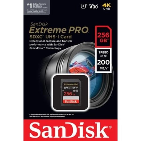 SanDisk Extreme PRO SDXC UHS-I Card 256GB Speed Upto 200MB/s