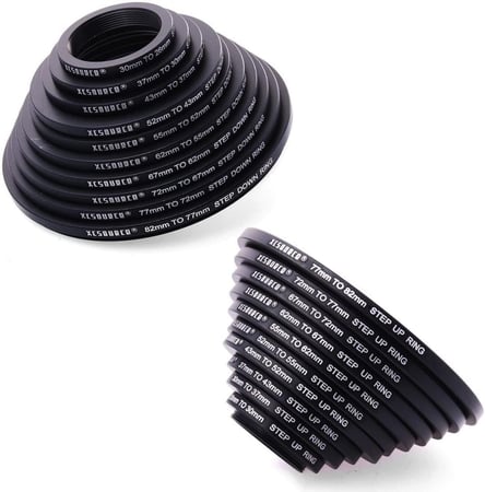 XCSOURCE 20pcs 26 30 37 43 52 55 62 67 72 77 82mm Step Up/Dwon Ring Filter UV Set DC 162
