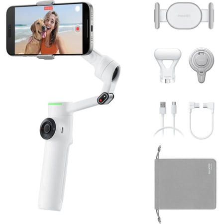 Insta360 Flow 2 Pro Smartphone Gimbal Stabilizer AI Tracker Bundle-Stone Gray