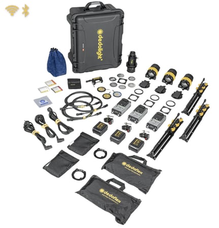 DedoLight Hard case kit with 3x DLED7N bicolor LED lights,DTneo+, soft boxes, DP1.2 and accessories Including DCAB3IEC-E