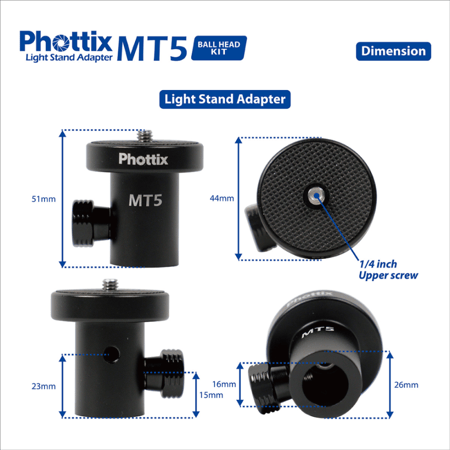 Phottix MT5 Light Stand Adapter Ball Head Kit
