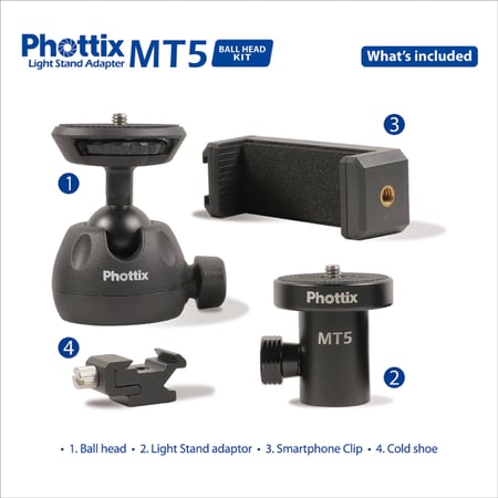 Phottix MT5 Light Stand Adapter Ball Head Kit