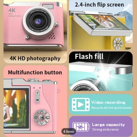 Compact 4K Ultra HD Digital Camera for Students - Versatile(Yellow Color)