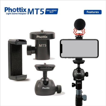 Phottix MT5 Light Stand Adapter Ball Head Kit