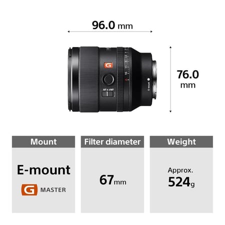 Sony FE 35mm | SEL35F14GM | F1.4 GM | Wide-Angle Prime Lens | Full-Frame E-Mount | Black