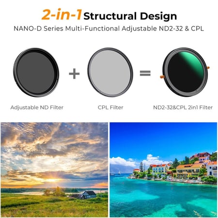 K&F Concept 82MM Multi-functional CPL+Variable ND2-32 Filters,Ultra-thin, HD,With toggle and a vacuum cleaning cloth, green coated, NANO-D series