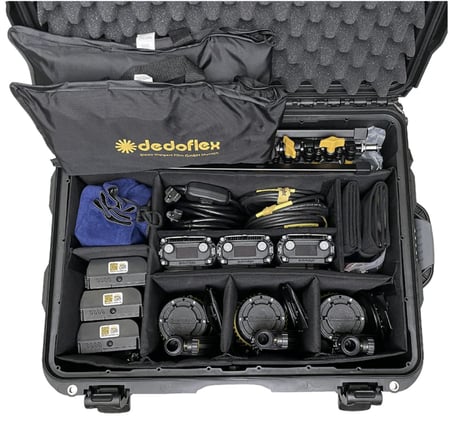 DedoLight Hard case kit with 3x DLED7N bicolor LED lights,DTneo+, soft boxes, DP1.2 and accessories Including DCAB3IEC-E