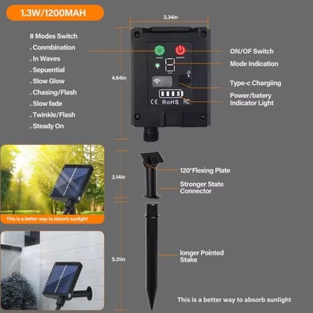 عقد لمبات LED بالطاقة الشمسية والكهرباء 20 متر  وريموت تحكم