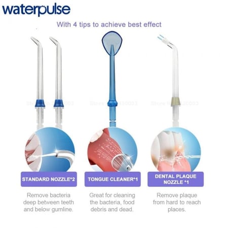 جهاز خيط الأسنان المائي Waterpulse V400 Plus لتنظيف الأسنان واللثة – 4 رؤوس متعددة الاستخدام