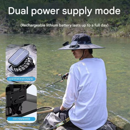 قبعة شمسية مع مروحة تبريد بالطاقة الشمسية – للحماية من الشمس والتبريد في الهواء