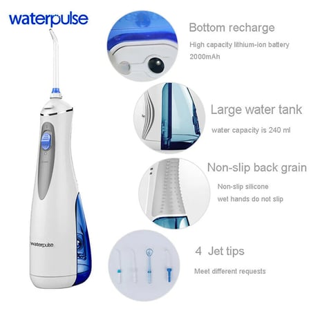 جهاز خيط الأسنان المائي Waterpulse V400 Plus لتنظيف الأسنان واللثة – 4 رؤوس متعددة الاستخدام