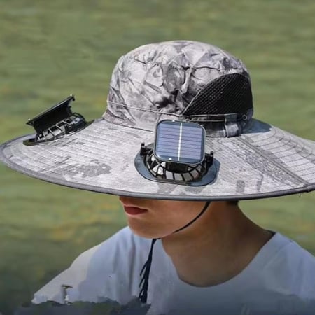 قبعة شمسية مع مروحة تبريد بالطاقة الشمسية – للحماية من الشمس والتبريد في الهواء