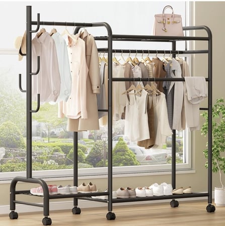 علاقة ملابس معدني  منظم ملابس بعجلات  رفوف تخزين الملابس
