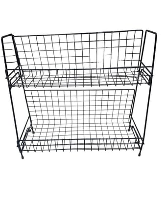 “رف تخزين معدني بطابقين - تصميم أنيق لتنظيم المطبخ والاستخدام متعدد الوظائف”