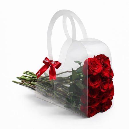 باقة 15 وردة جوري بحامل شفاف أنيق