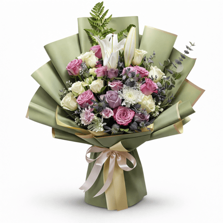 باقة ورد فاخرة من الجوري والليليوم بتغليف أنيق من هدايا رويال