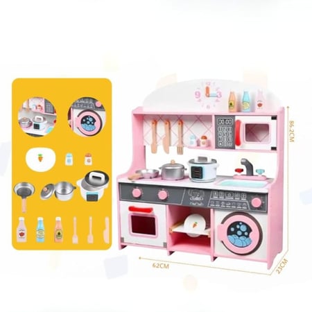 مطبخ الغسالة الوردية الخشبية