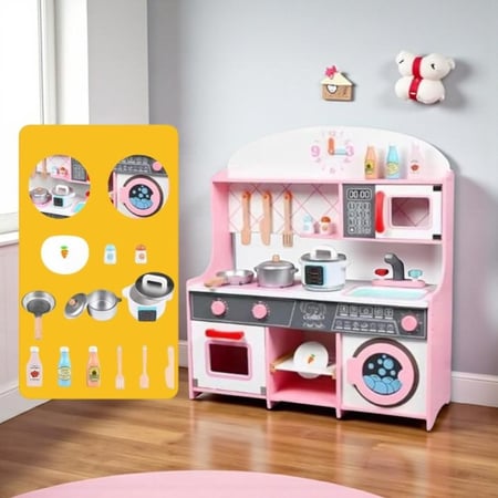 مطبخ الغسالة الوردية الخشبية