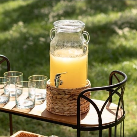 موزع مشروبات  3 لتر مع قاعدة من الخوص الطبيعي