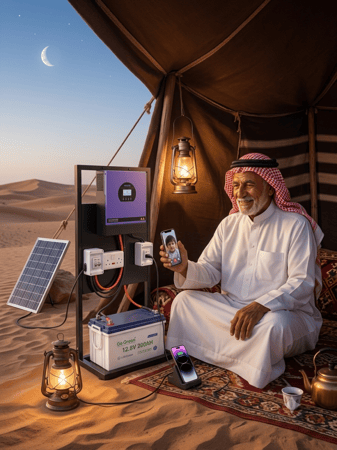 استاند الطاقة المنزلي المتكامل (إنفيرتر Veichi + بطارية ليثيوم 200 أمبير)