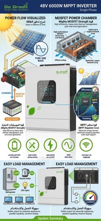 محول الطاقة الذكي  Go Green (GGIV-6000 PROهايبرد) – بقوة 6000 واط (48 فولت) لتشغيل منزلك بثبات تام
