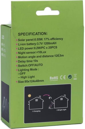 مصباح نانوتيك الذكي (20 LED) – إضاءة شمسية بمستشعر حركة.. أمان وذكاء يضيء ليلك!