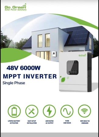 محول الطاقة الذكي  Go Green (GGIV-6000 PROهايبرد) – بقوة 6000 واط (48 فولت) لتشغيل منزلك بثبات تام