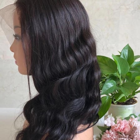 باروكة شعر طبيعي جذور اماميه نص اسود مموج