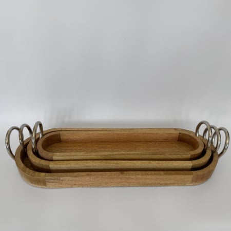 صحن خشب هندي بمقبض فضي