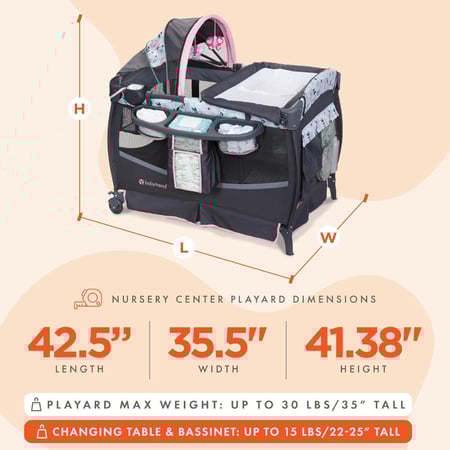 حضانة ديلوكس بلايارد بطبعة الأزهار للعب ونوم الأطفال