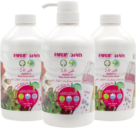 فارلين غسول كلين 2.0 للرضاعات ومستلزمات الأطفال الأخرى، 2+1 - 700 مل لكل منها