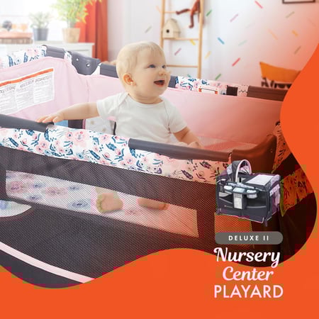 حضانة ديلوكس بلايارد بطبعة الأزهار للعب ونوم الأطفال