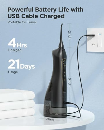 جهاز غسيل الفم الأصلي القوي والمميز  لأسنان ناصعة البياض بمنفذ USB قابل لإعادة الشحن ثلاث مستويات من القوة .