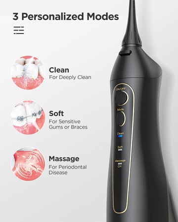 جهاز غسيل الفم الأصلي القوي والمميز  لأسنان ناصعة البياض بمنفذ USB قابل لإعادة الشحن ثلاث مستويات من القوة .