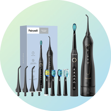 Fairywill جهاز غسيل 2*1 (غسيل+فرشاة) لتنظيف وتبيض وتلميع الأسنان للاسلكي USB مجموعة متكاملة2024