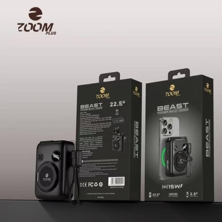 شاحن متنقل زوم بلس الذكي 10000 mAh - شحن لاسلكي وسلك مدمج ZP99