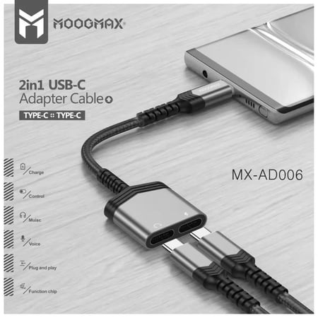 وصلة تايب-سي 2 في 1 للشاحن والسماعة MOOG MAX ( MX-AD006 )