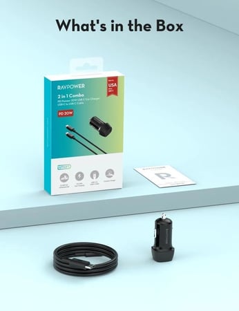 شاحن سيارة راف باور الذكي بقوة 20 واط RAVPOWER